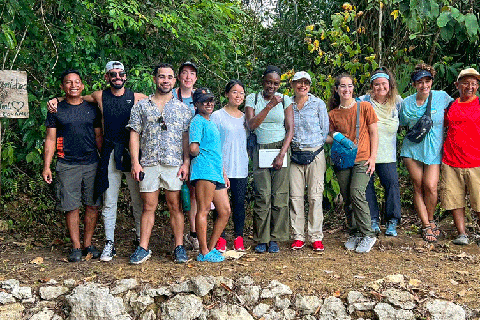 Graduate students on a trip to Panama gather at the start of the Camino Real, a trail that stretches from the Pacific to the Atlantic coasts and was once used by Spanish traders to transport gold and silver from Peru. Photo: Daniel Suman/University of Miami.