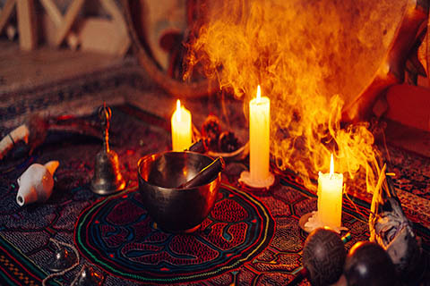 A stock photo of an ayahuasca ceremonial table.