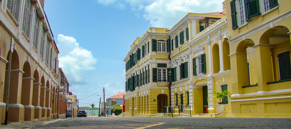 A stock photo of a street in Christiansted, St. Croix.