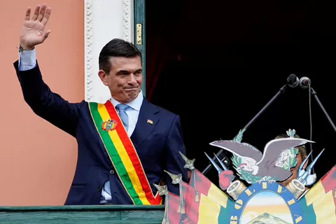 Boliva President Rodrigo Paz waves to supporters from the government palace after his swearing-in ceremony in La Paz on Nov. 8. Photo: The Associated Press