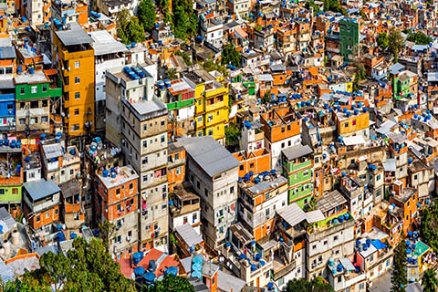 An aerial photo of the Rocinha Favela in Rio De Janeiro, Brazil.